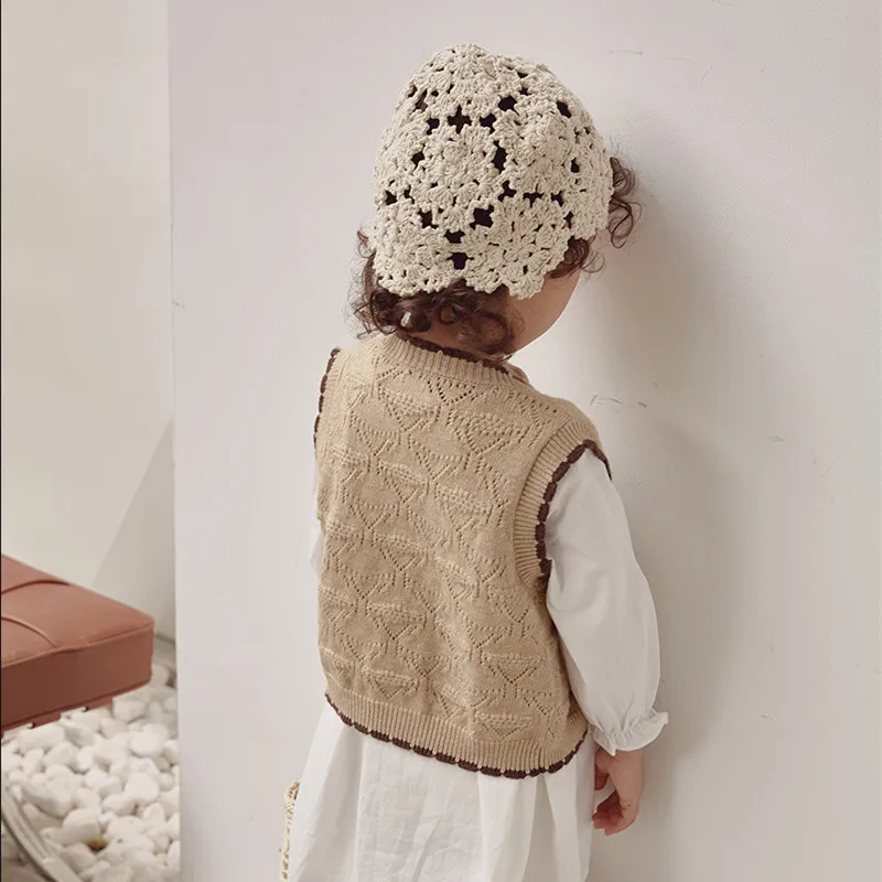 

Kids Girls Knitted Vest 2021 New Vintage Baby Clothes Knit Casual Sleeveless Outwear Kids Vest Top Children Clothing Waistcoat