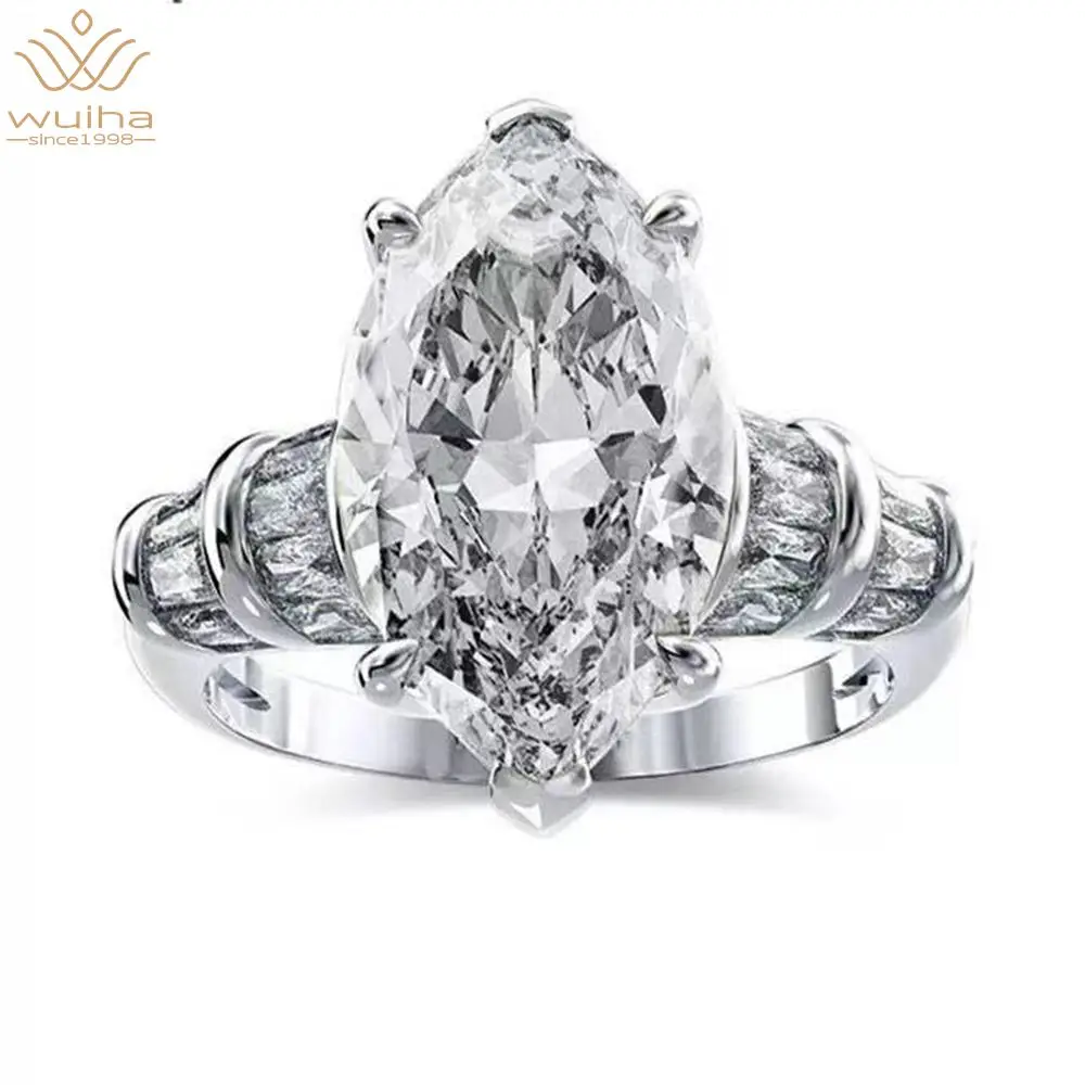 

WUIHA Luxury 100% 925 Sterling Silver Marquise Cut Created Moissanite Gemstone G Color Wedding Rings Women Vintage Fine Jewelry