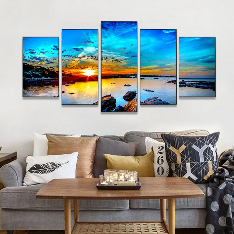 5 панелей/комплект Nordic современное голубое небо закат настенная живопись на