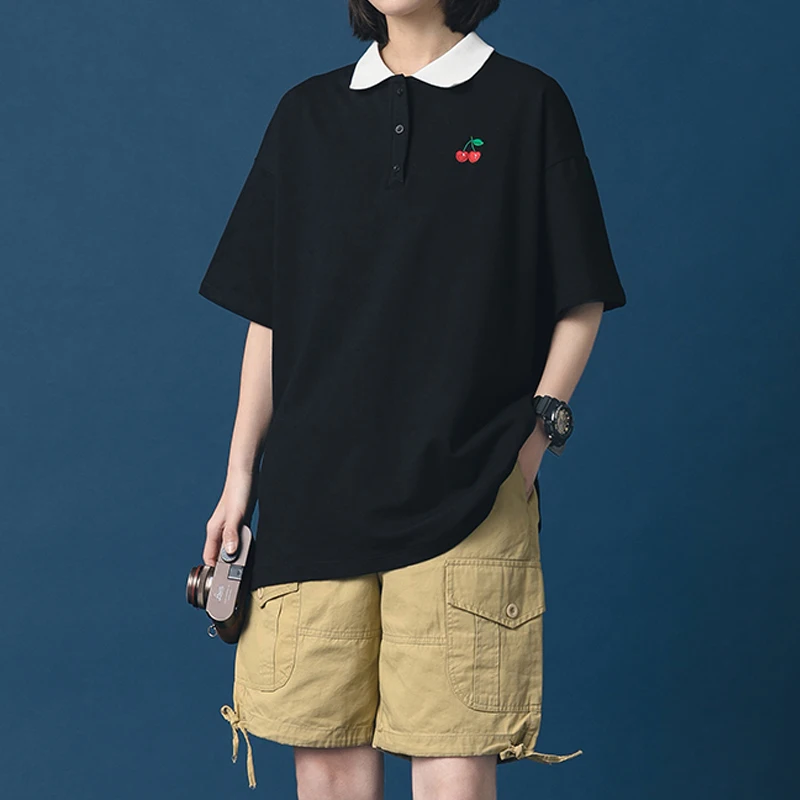 Женская рубашка поло с коротким рукавом свободная повседневная хипстерская