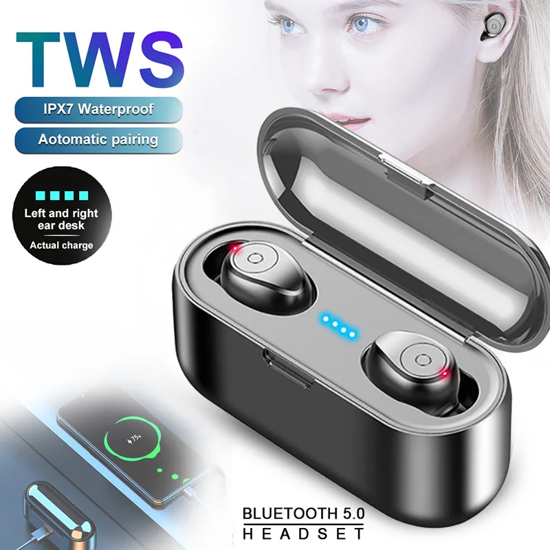 

TWS Bluetooth 5.0 wireless headset button noise reduction stereo headset sports headset with charging sleeve
