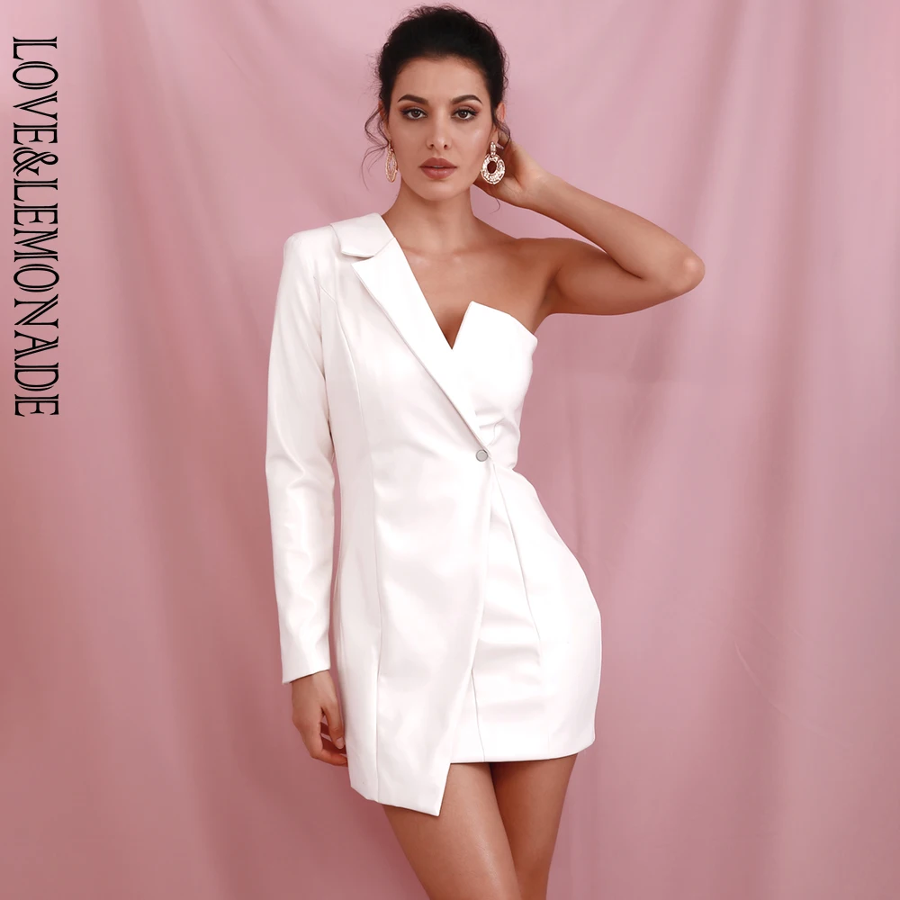 LOVE & LEMONADE сексуальное Белое асимметричное платье мини из искусственной кожи с