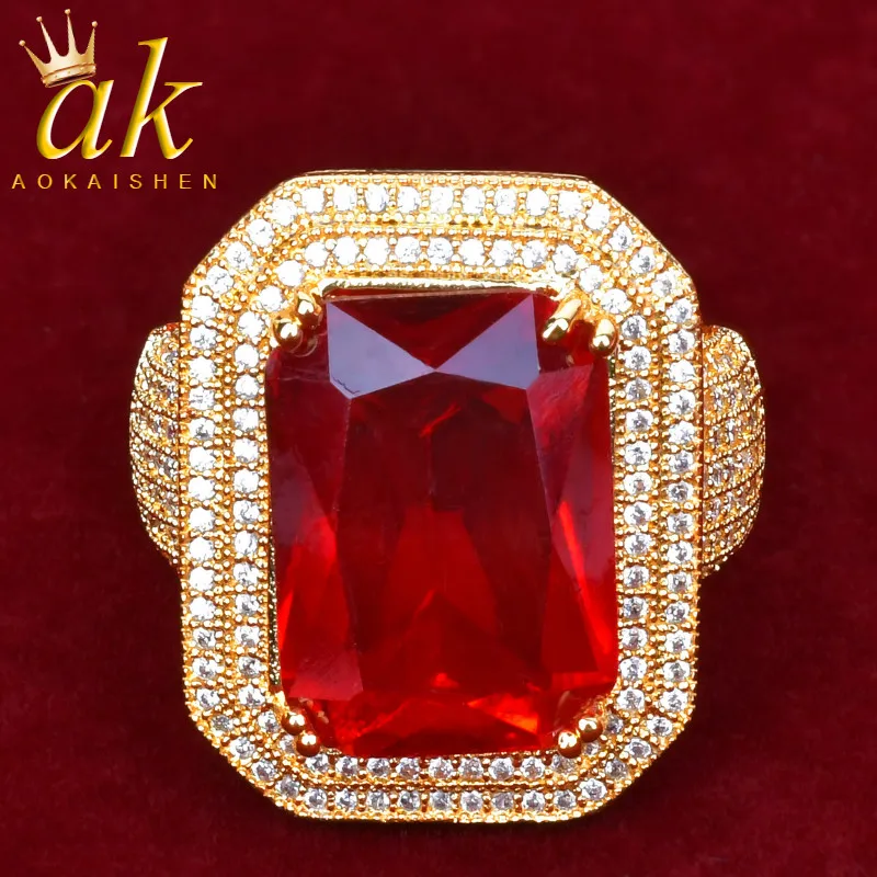 Мужское золотистое кольцо из меди и циркона в стиле хип хоп|Кольца| |