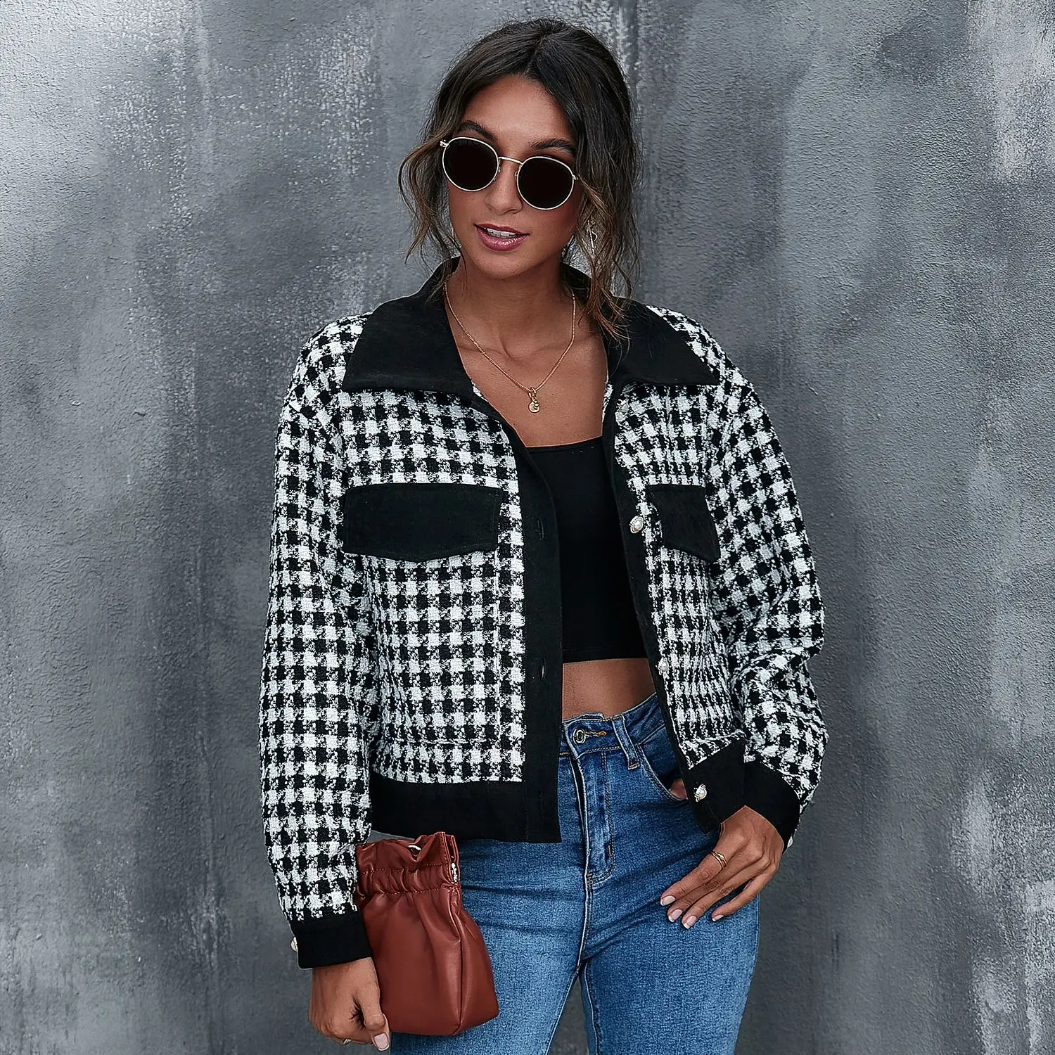 

High Street Geometric Jackets women coat Autumn winter 2020 trend knitted loose Long Sleeve Jacket womens jackets Vintage