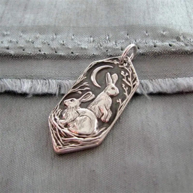 Listen to the Moon Silver Color Rabbit Hares Pendant Necklaces for Women Female Party Jewelry Chain Statement Necklace |