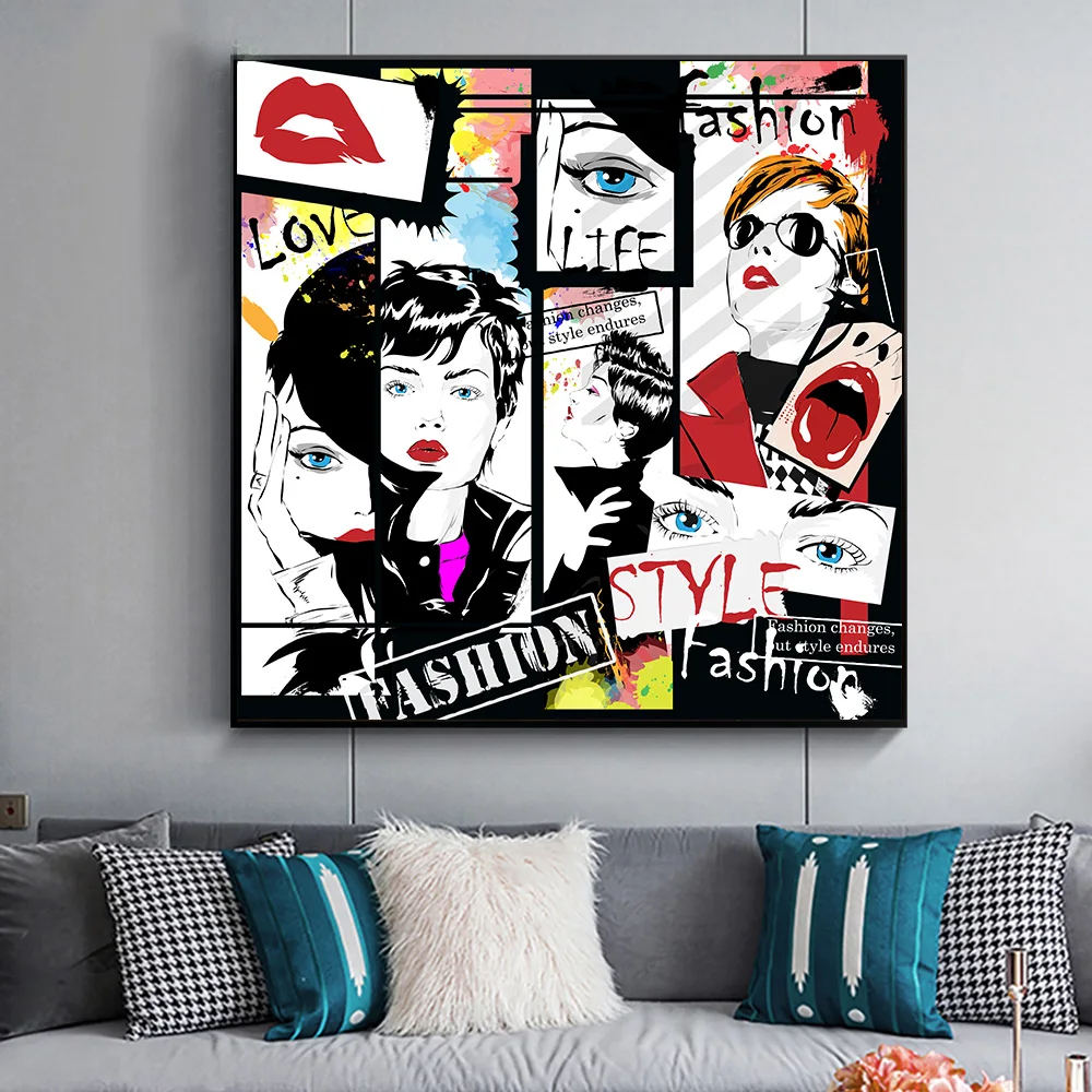 

Fashion Sketch Illustration Poster Print on Canvas Modern Wall Art Street Women Lips Canvas Painting Home Decor Magazine Cover