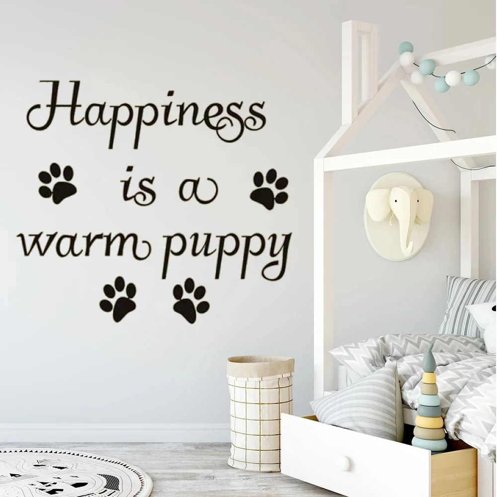 

Animal Wall Stickers Mural Removable Vinyl Happiness A Warm Puppy Dog Saying Decals For Kids Room Decoration Poster DW5623