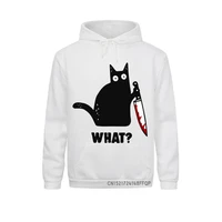 streetwear mens funny halloween cat what hoodie pocket harajuku murderous cat with knife sweatshirt casual sweats print apparel