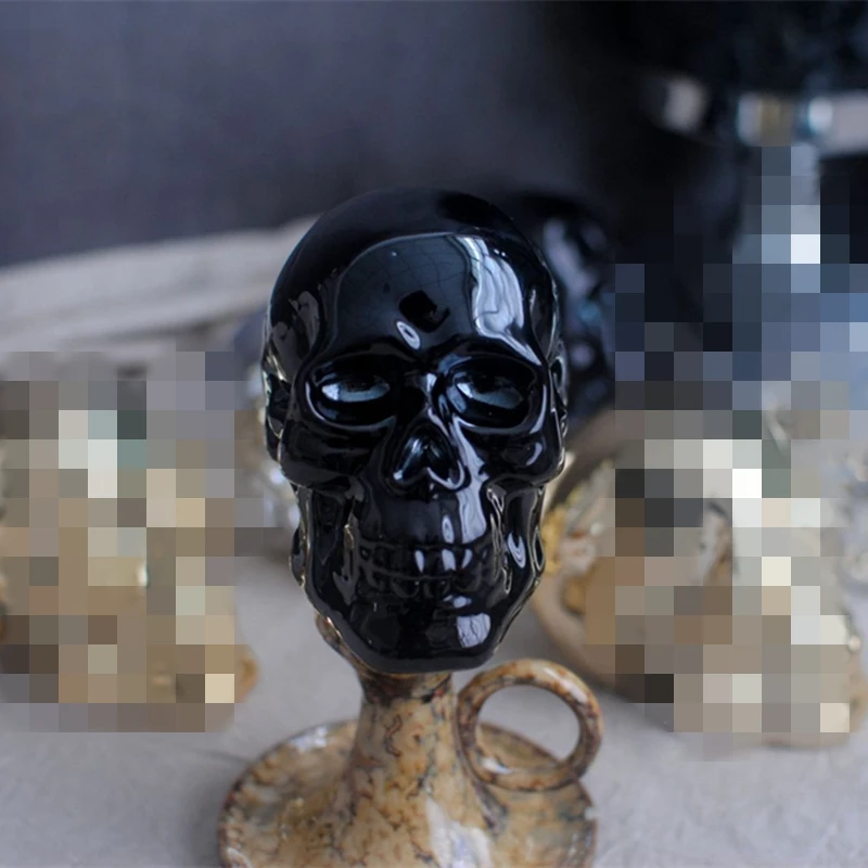Black Керамическое покрытие процесс череп золотой серебряный черный скульптура черепа Бар Магазин маленькие украшения Хэллоуин украшения подарки - Цвет: Black