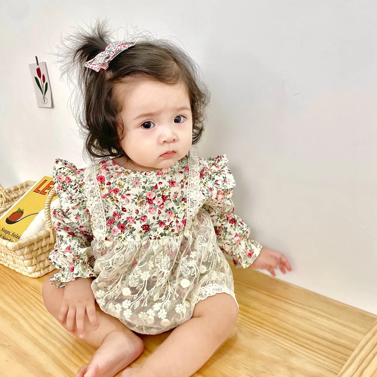 

0-3T Flower Baby Girl Romper Newborn Kid Clothes Autumn Ruffles Floral Lace Romper Cute Sweet Cotton Jumpsuit Princess Outfit