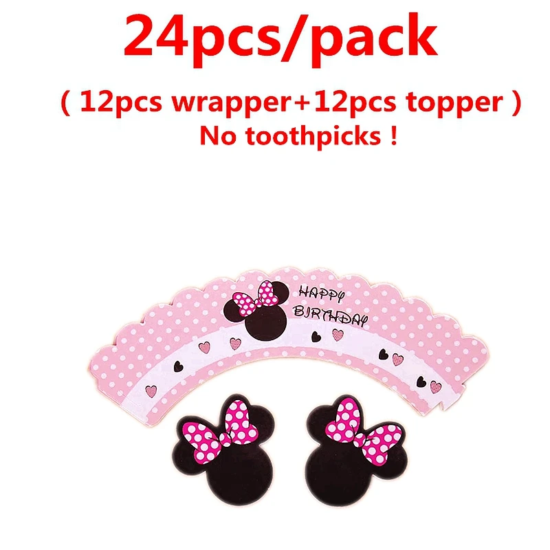 pink Minnie head 24 шт мультфильм Микки Минни Принцесса обертки для кексов топперы дети день рождения поставки украшение для свадебного торта - Цвет: pink Minnie head