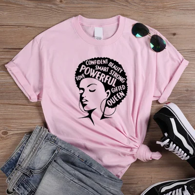 ONSEME Afro Lady Graphic футболки Женская Феминистская футболка Девушка сила королева лето черный розовый Женская футболка Эстетическая одежда Q-882 - Цвет: Pink