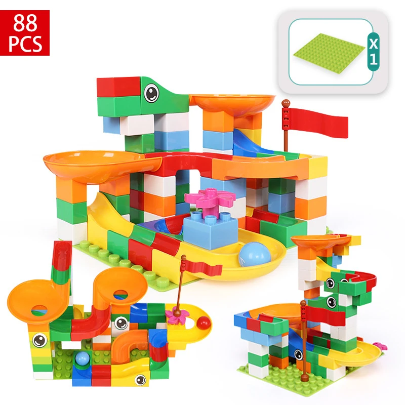 A034-88PCS 88-264 шт мраморные гоночные строительные блоки, компактные с фирменными блоками, блоки-слайды DIY, развивающие кирпичи, игрушки для детей - Цвет: A034-88PCS