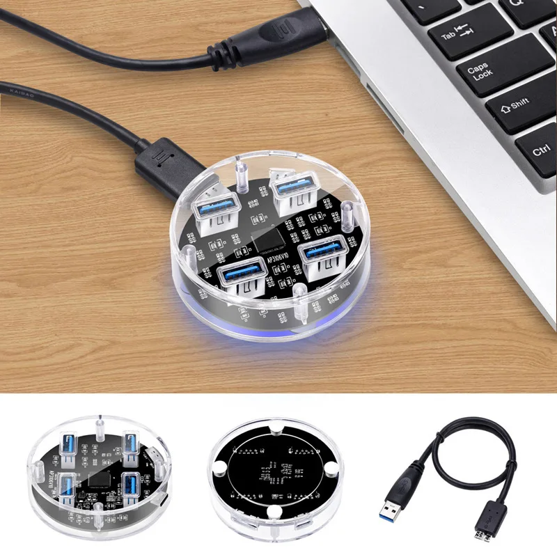 

Transparent Body Heavey Duty 4 Ports USB 3.0 Hub For Computer Desktop Laptop 5Gbps Fast Transfer Additional Power Supply