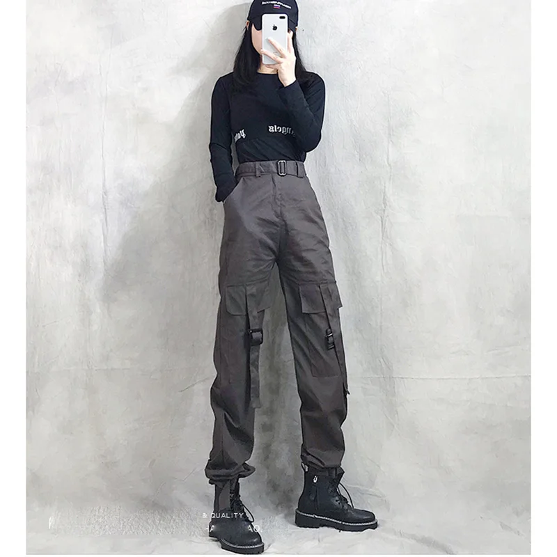 

Harajuku Streetwear Cargo Pants Women Casual Joggers Sweatpants High Waist Loose Female Trousers Korean Pantalon Belt
