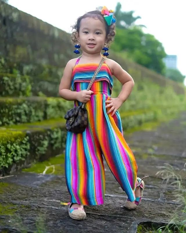 Модный детский комбинезон в полоску для маленьких девочек штаны шаровары одежды