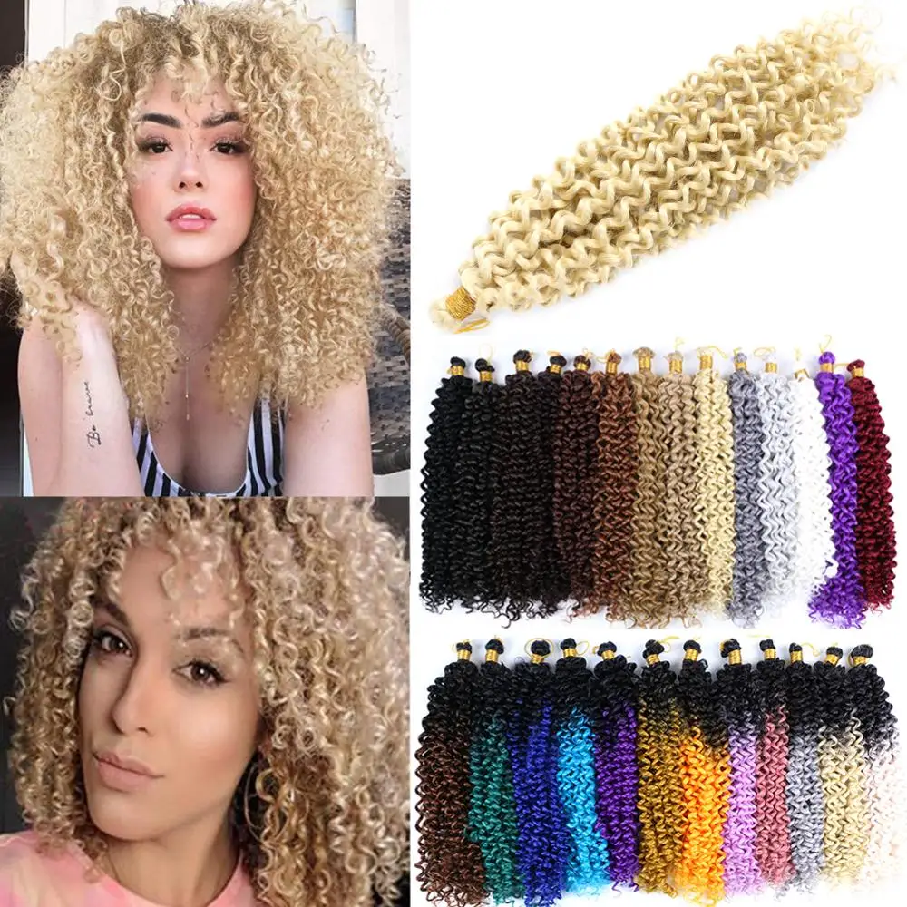 

Curly Water Wave Hair Bulk 14" 24Strands Grey Purple Pink Blonde Afro Curly Crochet Braids Ombre Braiding Hair Extensions