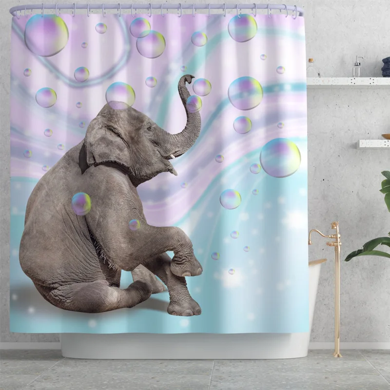 Fantasy Bubble Funny Elephant Fabric Bathroom Shower Curtain Cute Cartoon Animals Non-Slip Rugs Toilet Lid Cover and Bath Mat | Дом и сад