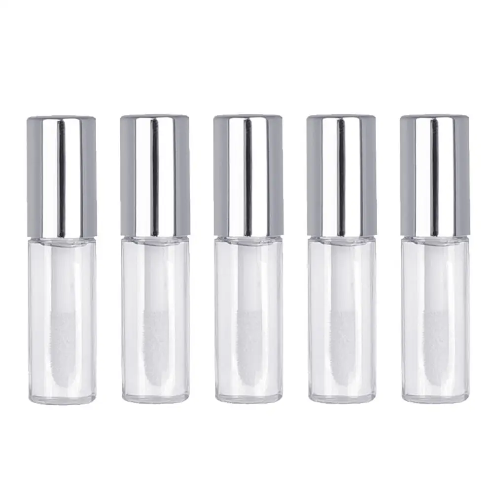 

5PCS 1.2ml Empty Lip Gloss Tube Clear Refillable Lip Balm Bottles DIY Silver Lipstick Women Travel Makeup Cosmetic Containers
