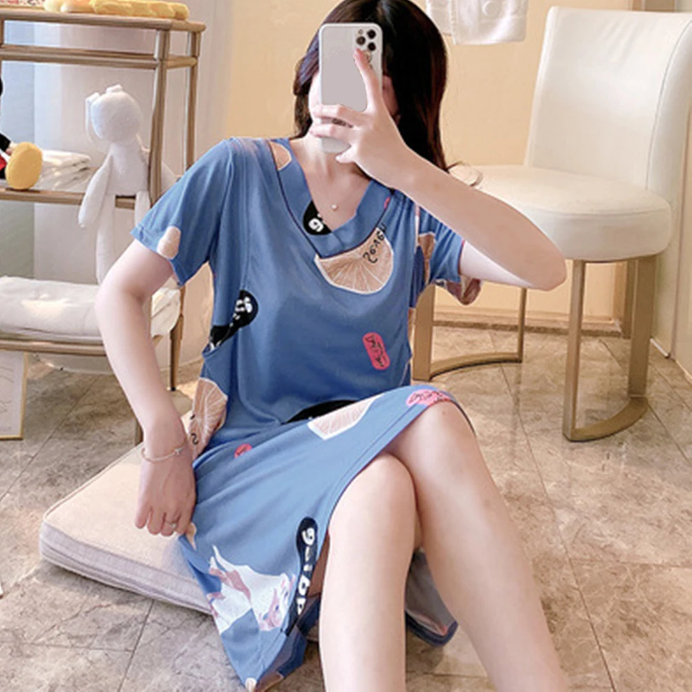 Мультфильм шаблон женская ночная сорочка летние дышащие v образный вырез