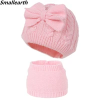 new autumn winter children hat scarf sets toddler bowknot knitted cap boys girls head cover kids beanies set baby photo props