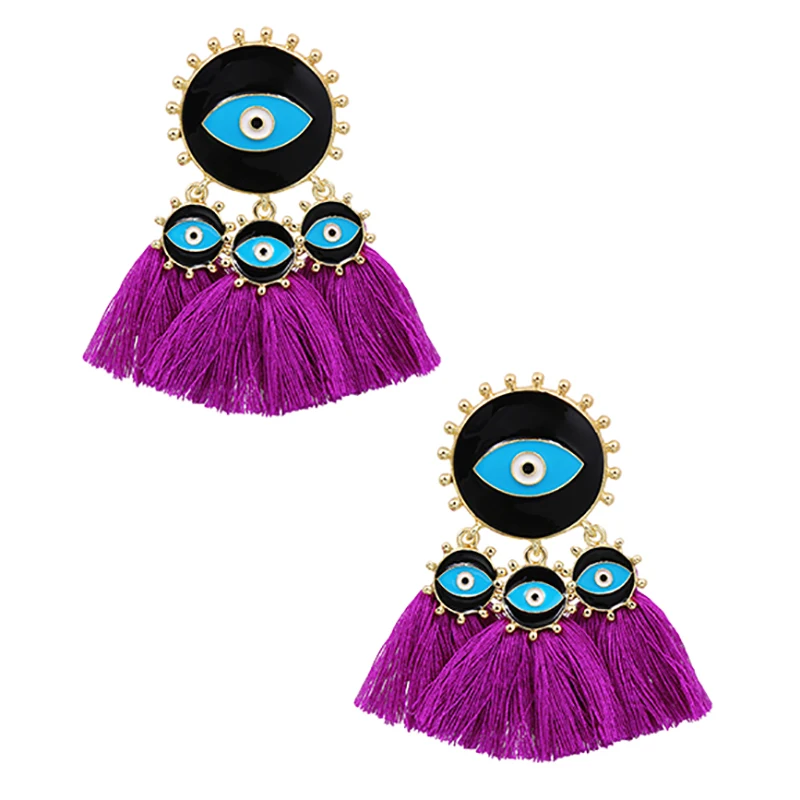 

ZHINI Bohemia Gothic Blue Evil Eye Dangle Earrings for Women Ethnic Colorful Handmade Tassel Earring Statetment Jewelry Gift