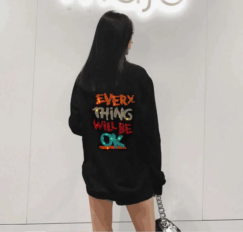 

Fashion Women Hoodie Winter Pullover Rhinestone style Loose Sweatshirts Casual Us Style Hoodies Sweatshirt