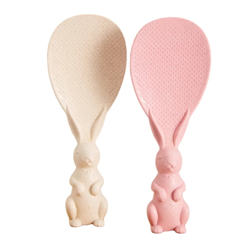 

New Wheat Straw Standing Rice Scoop Cartoon Rabbit Two-way Non-stick Rice Spatula High Temperature Spoon Kitchen Supplies