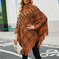 donsignet fashion womens shawl cloak sweater new autumn casual hot sale lapel pullover plaid print loose tassel knitted sweater
