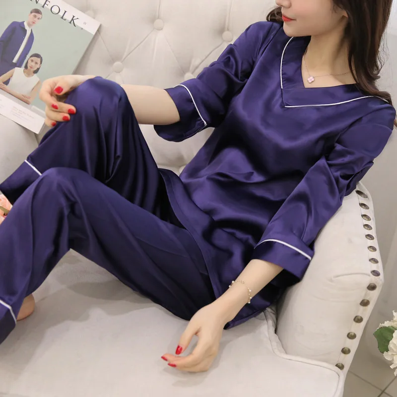 Spring Summer 2021 New Korean V-neck Casual Women's Pajamas Sets Silk Nightgown Home Suit Female Sleepwear Lingerie Nightwear