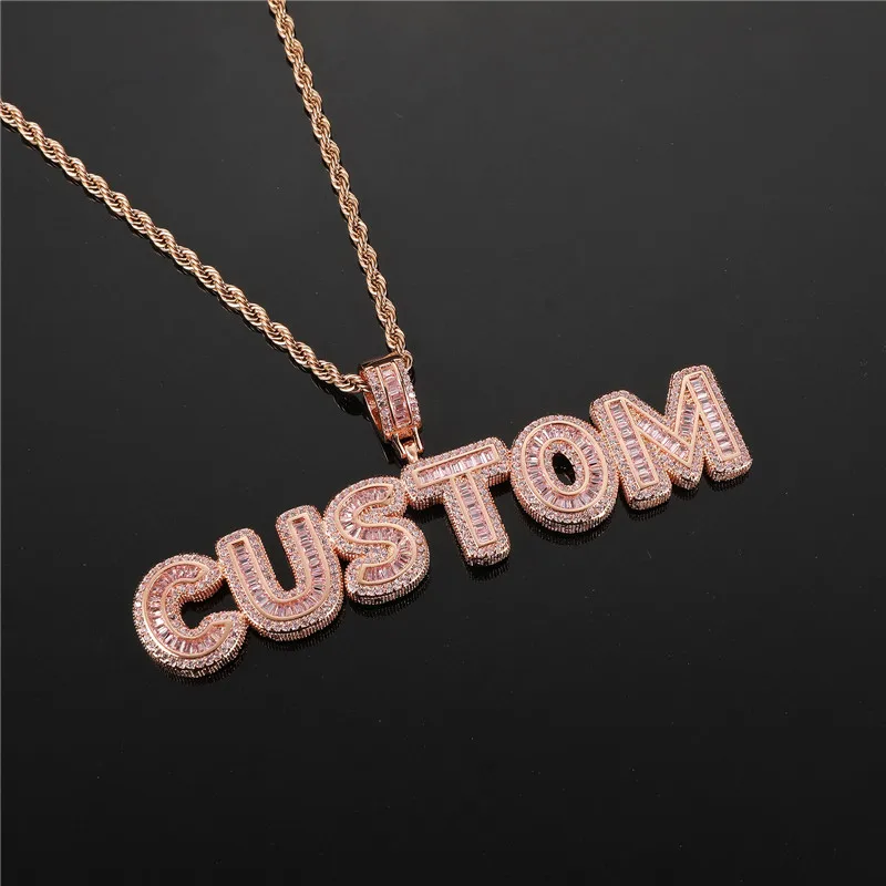 Хип-хоп Iced Out индивидуальное имя багетные буквы кубический циркон CZ AAA + подвески и