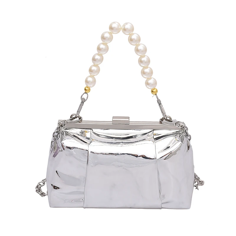 

Модные яркие кожаные аксессуары с жемчугом, дизайнерская сумка-мессенджер через плечо на цепочке с зажимом, Роскошные Дизайнерские Сумочки...