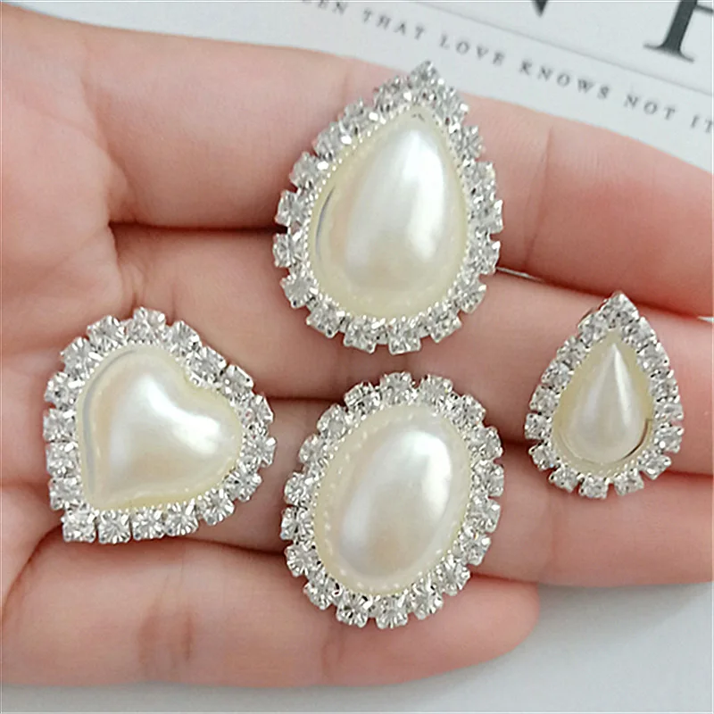 

10pcs/Lot Silver White Pearls Rhinestones Diamond buttons for Clothing Wedding DIY Hair Accessory Decorative button
