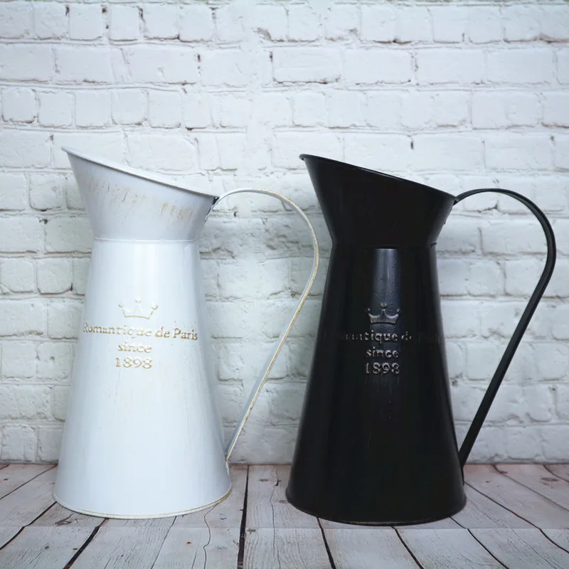 

Fletiter Vintage French Pitcher Vase Farmhouse Metal Rustic Milk Can Galvanized Decor Country Jug for Artificial Dried Flower