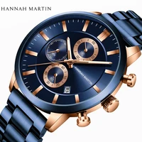 hannah martin manufacturer mesh quartz movement water resistant waterproof luxury men chronograph good high quality men watch