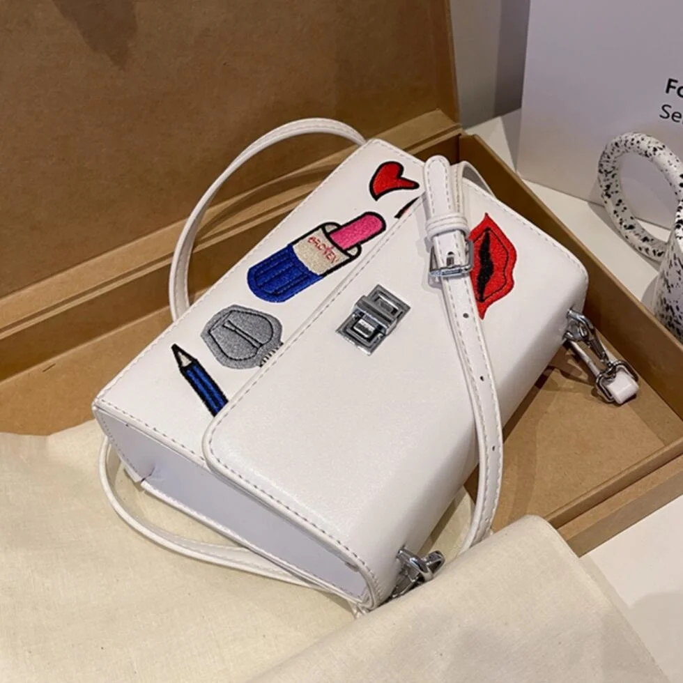 

Luxury brand Square Crossbody Bag 2021 New High-quality PU Leather Women's Designer Handbag Embroidery Shoulder Messenger Bag