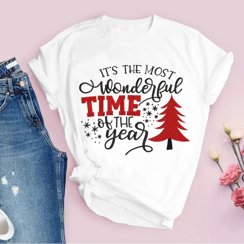 

Новогодние милые рождественские праздничные футболки с надписью и снежинками для женщин, женская одежда, женские топы, женская футболка, фу...