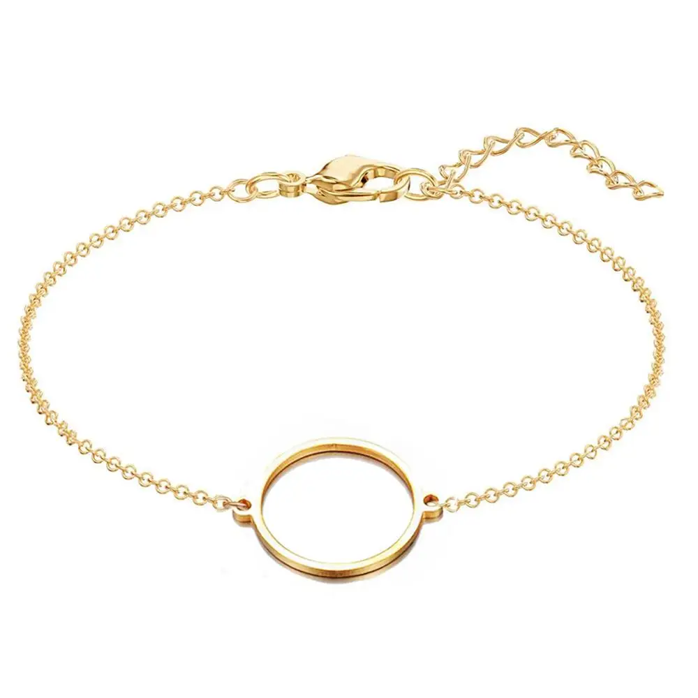 

Women's Hand Bracelet Female Gold Silver Color Stainless Steel Chain Circle Charm Bracelets for Women Girls Jewelry 2020