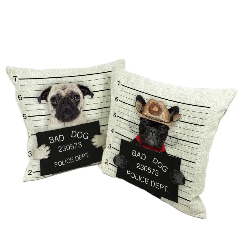 

Dropshipping Supplier Cushion Cover Realistic Pug Schnauzer Poor Dog Print Bad Dog 17 Inch Cotton Linen Seat Car Decor Kussenhoe