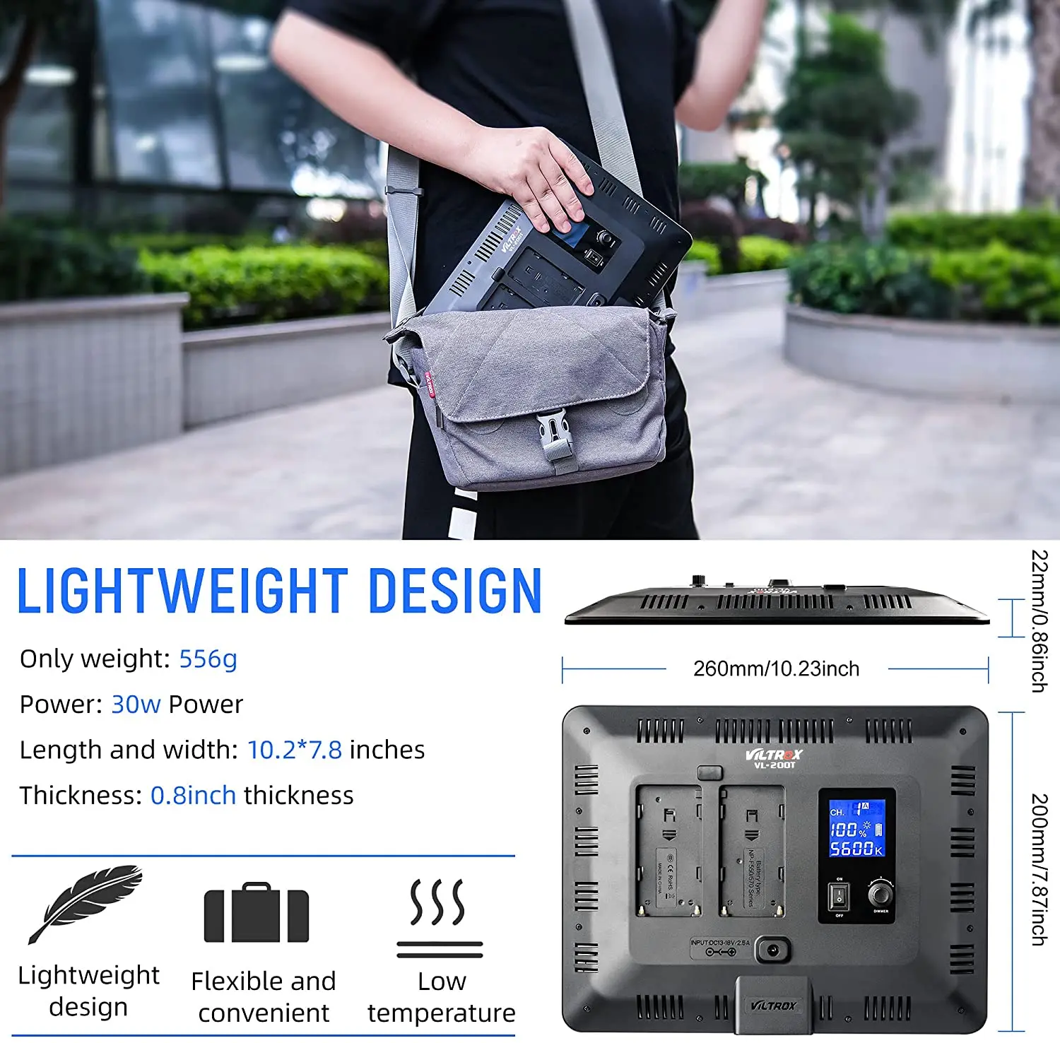 Ультратонсветодиодный двухцветный LED-светильник VILTROX VL-200T с регулируемой