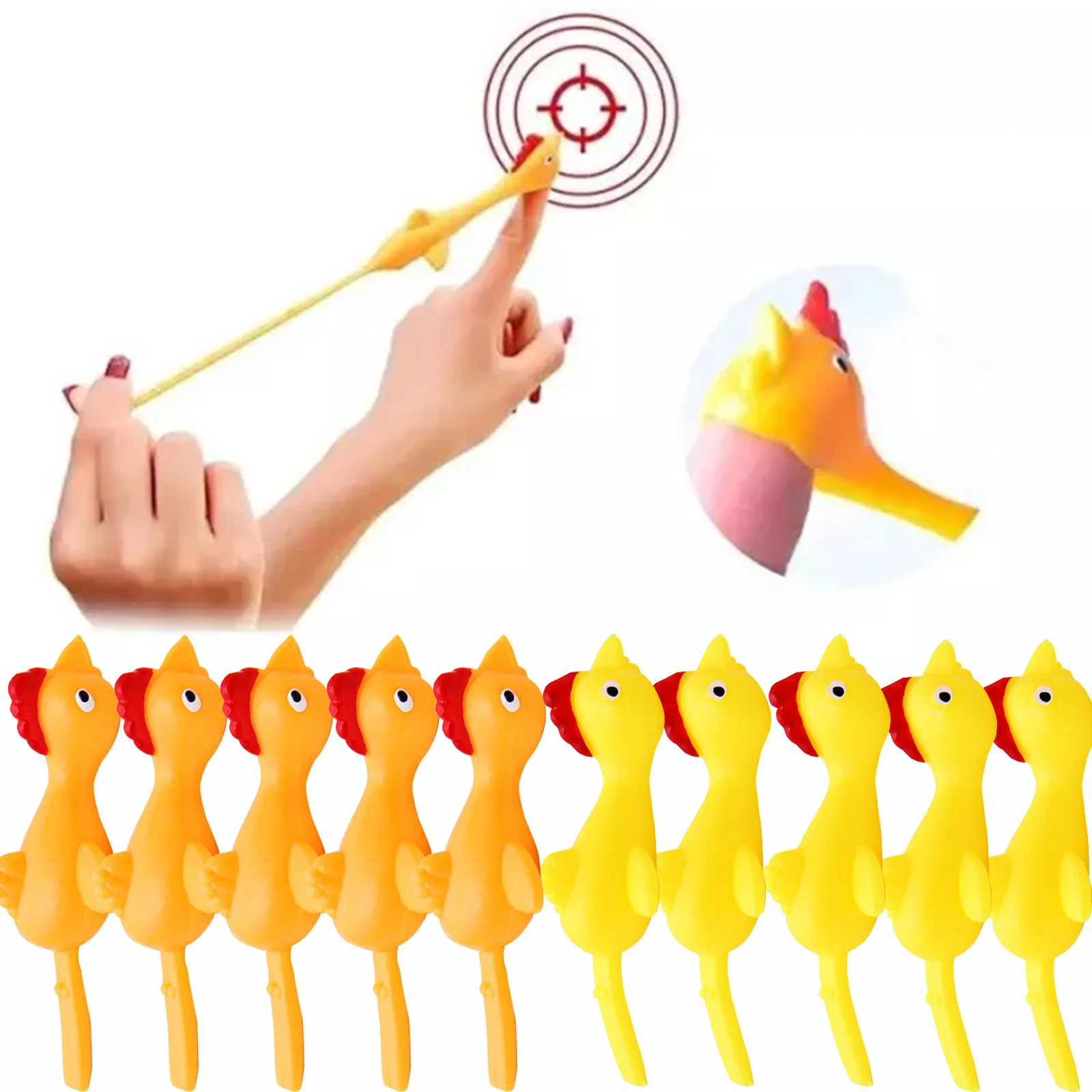 

4 PCS Creative Ejection Chicken Toy Light Rubber Finger Prank Flying Toy tricky toys joke gifts magic grow capsule squishy L4