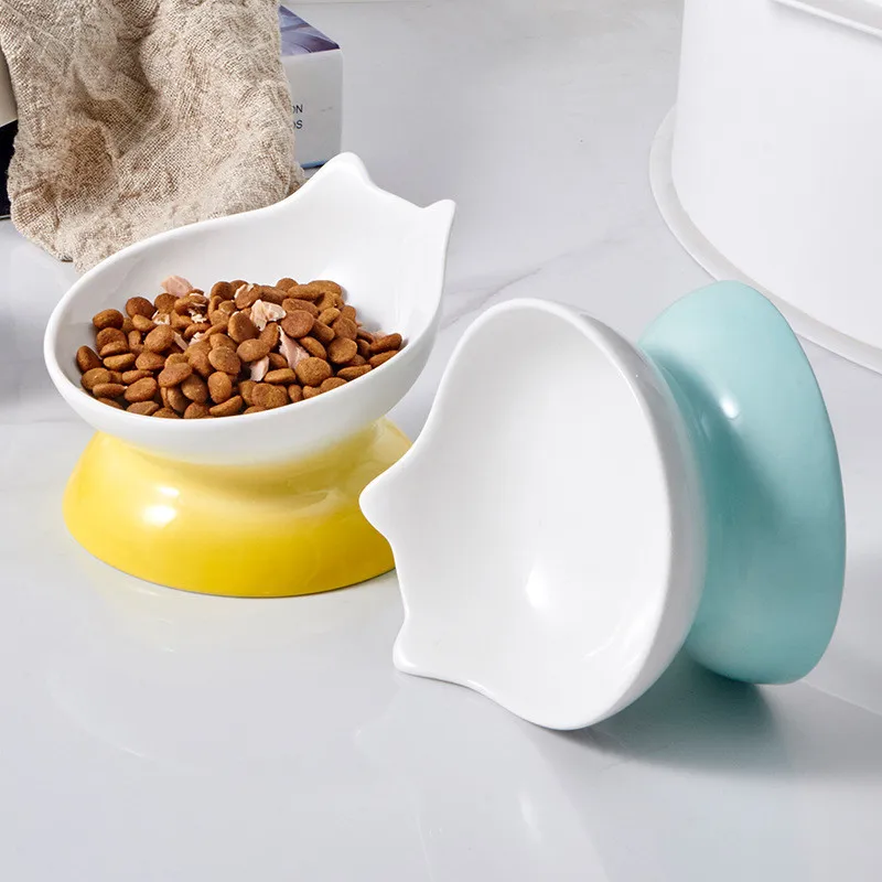 

Cute Bowl Ceramic High-foot Oblique Mouth Cat Bowl Pet Bowl Cute High-foot Bowl Cat and Dog Food Bowl Cervical Spine Cat Food