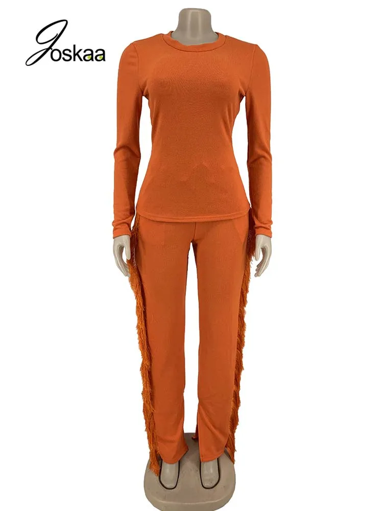 Joskaa футболка с длинными рукавами и прямые брюки кисточками комплект из двух