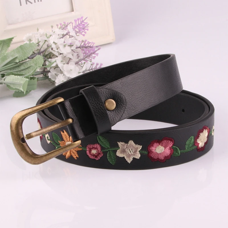 [CKMN] Women's Embroidery Genuine Leather Belt For Trousers Fashion Retro Female Belts Luxury Brand Ladies Metal Belt For jeans