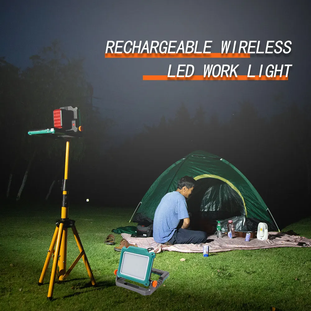 

60W Outdoor Lithium Battery LED Lamp Portable Rechargeable LED Work Light for Makita Bosch Dewalt Milwaukee 18V Lithium Battery