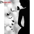 Huacan 5D алмазная вышивка женщина Черный белый алмазная мозайка полная выкладка бабочка наклейки на стену