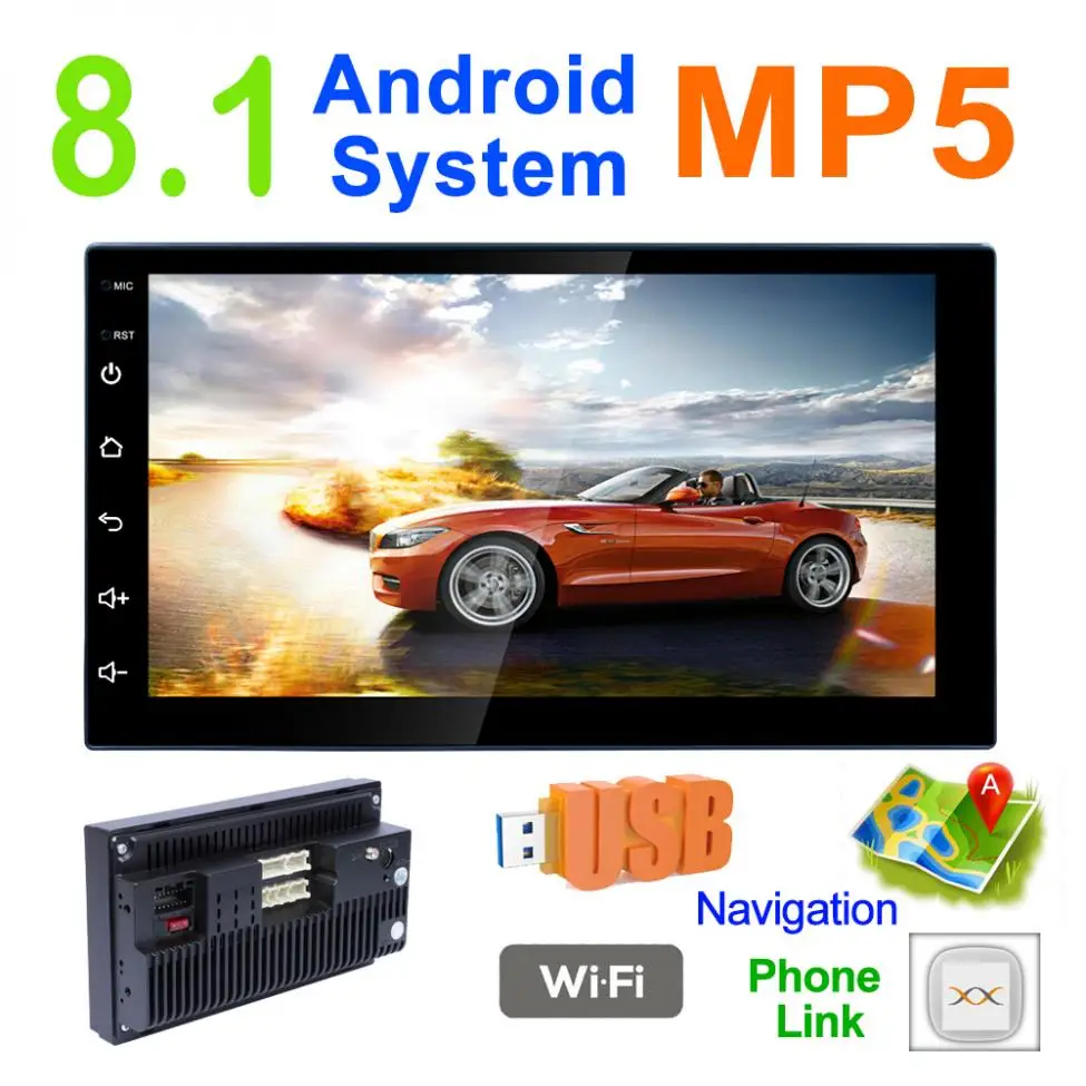 2 DIN 7-дюймовый четырехъядерный Android 8 1 HD емкостный экран Bluetooth автомобильный MP5 GPS