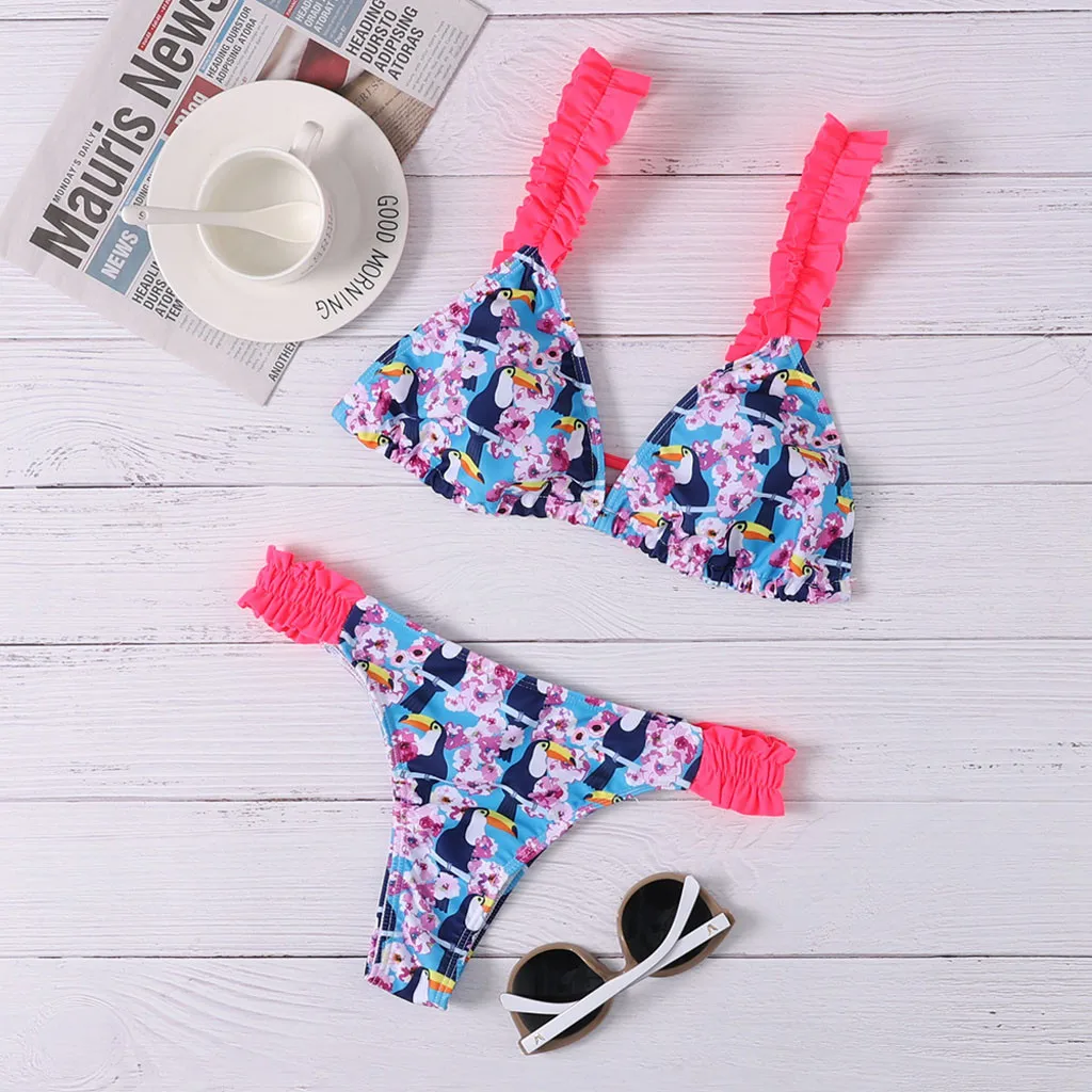 Сексуальное бикини с оборками принт купальник пляжный два предмета танкини пуш