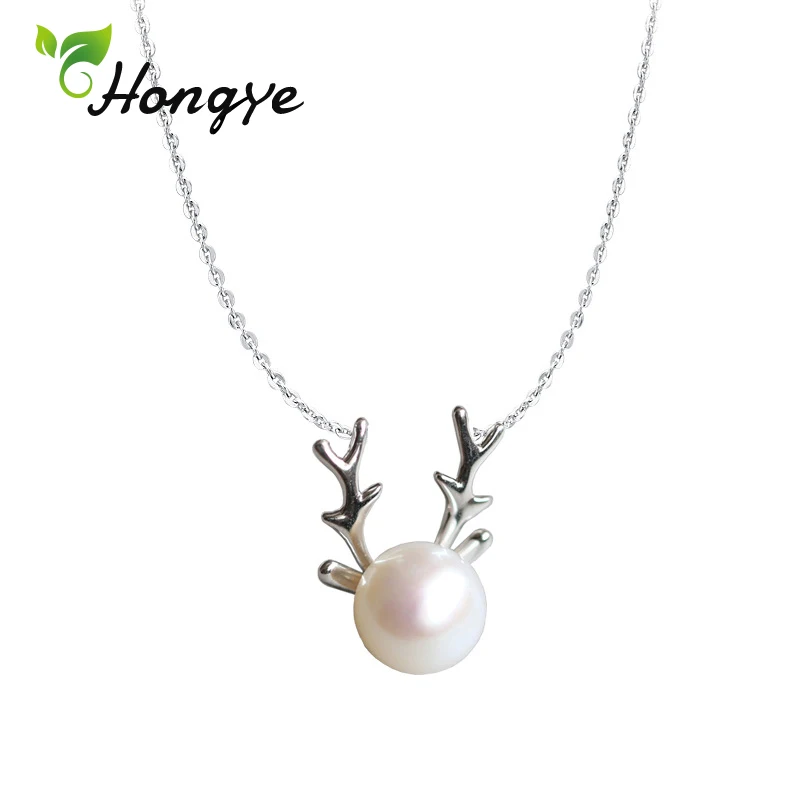 Hongye Рождество олень кулон ожерелье Элегантный чокер пресноводный жемчуг шею