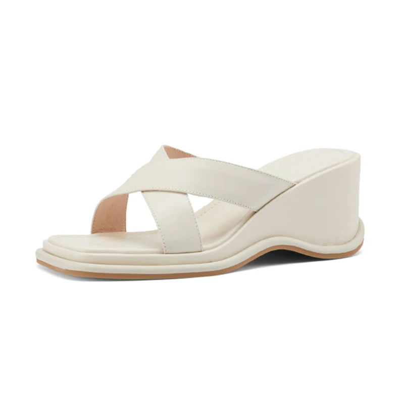 

Platform Slippers Women 2021 Newest Summer Shoes Comfortable Simple Wedges Shoes Hot Sale High Heels Genuine Leather Shoes Woman